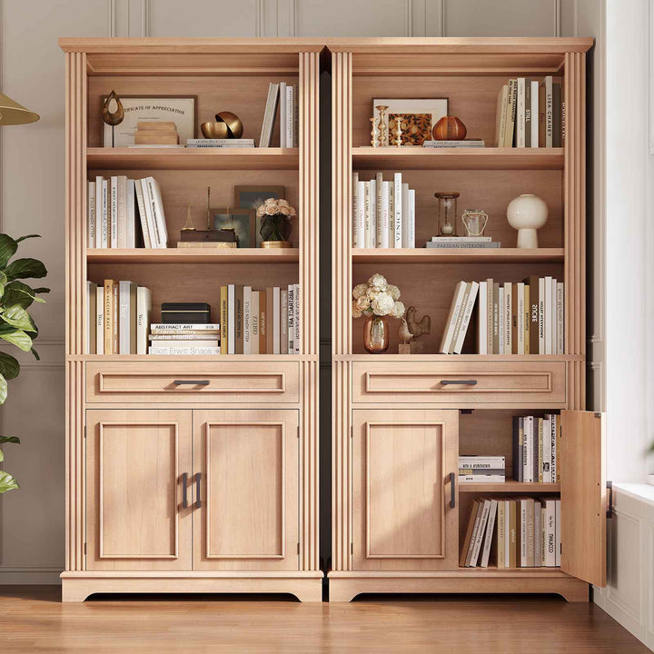 SEDETA 70 Inch Farmhouse Bookcases with Doors and Drawer Floor Standing 6 Shelf Display Storage Shelves