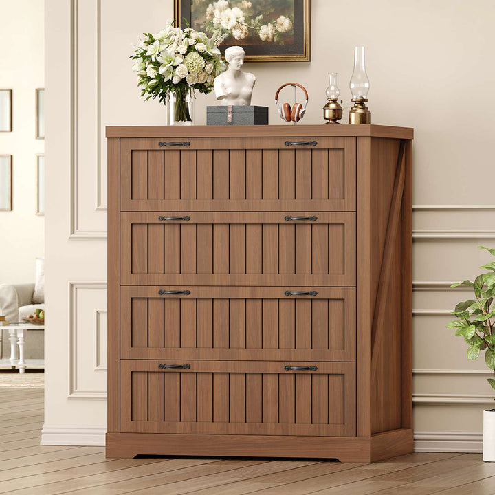 SEDETA 33.5 Inch Farmhouse 4 Drawer File Cabinet Filing Cabinet for Home Office Wood Office File Cabinets for Letter/Legal/A4 Size File Cabinet Organizer for Study Room Living Room