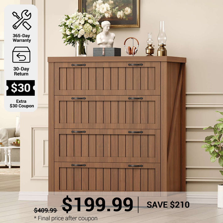 SEDETA® 33.5 Inch Office File Cabinets for Letter/Legal/A4 Size File Farmhouse 4 Drawer File Cabinet Filing Cabinet for Home Office Cabinet Organizer for Study Room Living Room