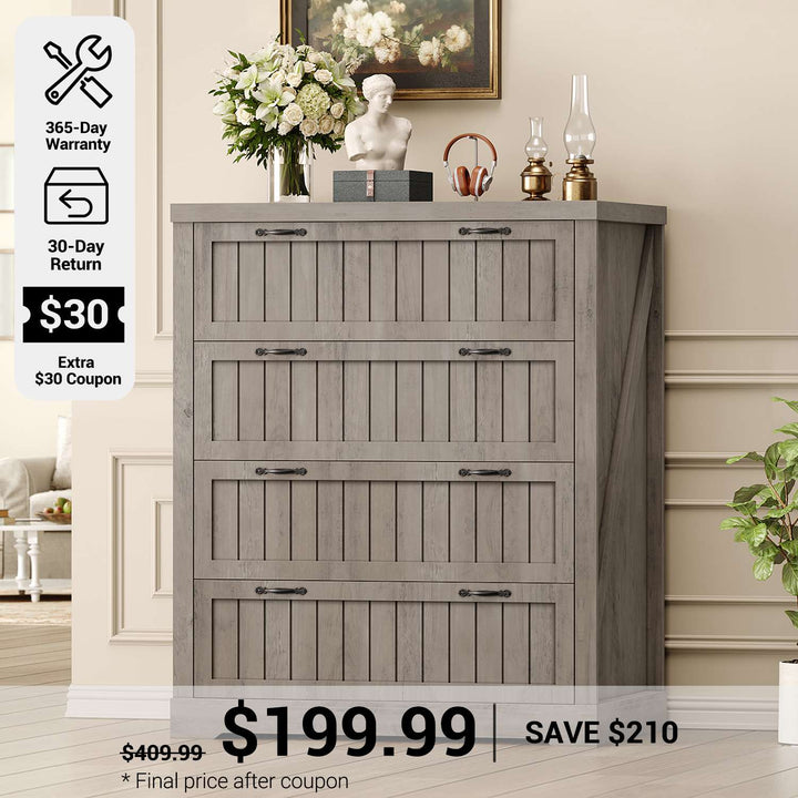SEDETA® 33.5 Inch Office File Cabinets for Letter/Legal/A4 Size File Farmhouse 4 Drawer File Cabinet Filing Cabinet for Home Office Cabinet Organizer for Study Room Living Room