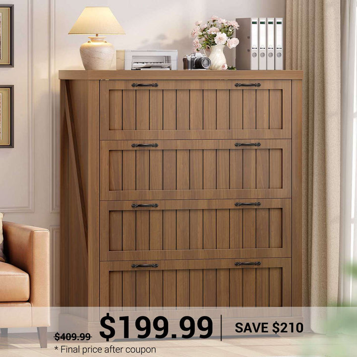 SEDETA | 33.5 Inch Farmhouse Cabinet Organizer with 4 Drawers Office File Cabinets for Letter/Legal/A4 Size File Filing Cabinet for Home Office