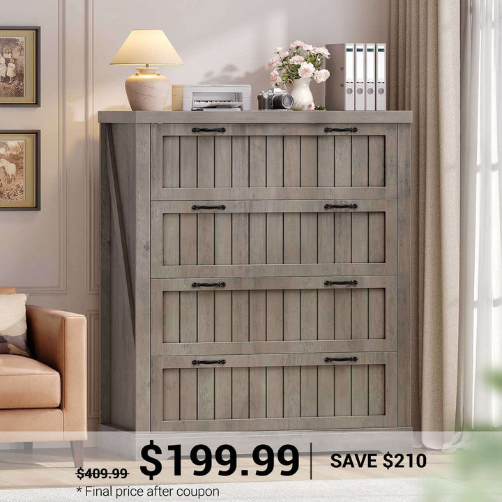 SEDETA | 33.5 Inch Farmhouse Cabinet Organizer with 4 Drawers Office File Cabinets for Letter/Legal/A4 Size File Filing Cabinet for Home Office