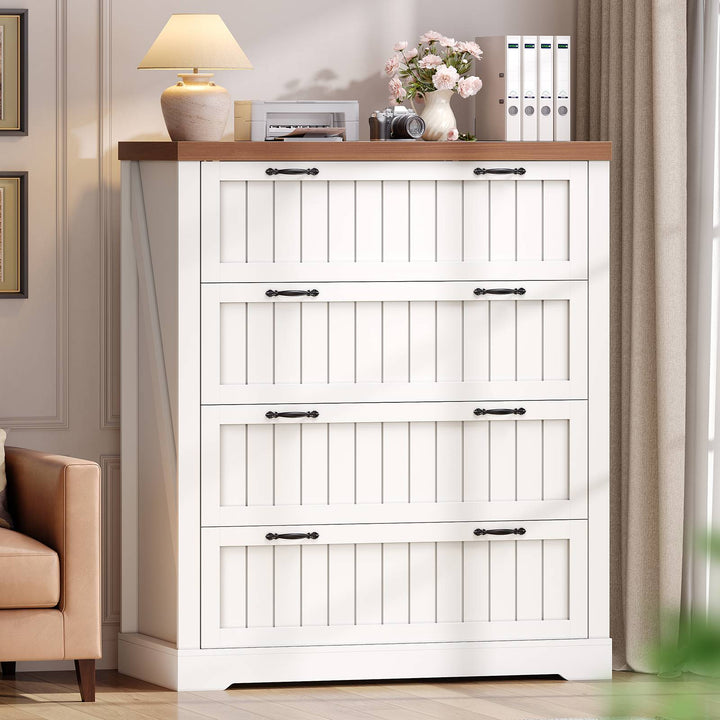 SEDETA 33.5 Inch Farmhouse 4 Drawer File Cabinet Filing Cabinet for Home Office Wood Office File Cabinets for Letter/Legal/A4 Size File Cabinet Organizer for Study Room Living Room