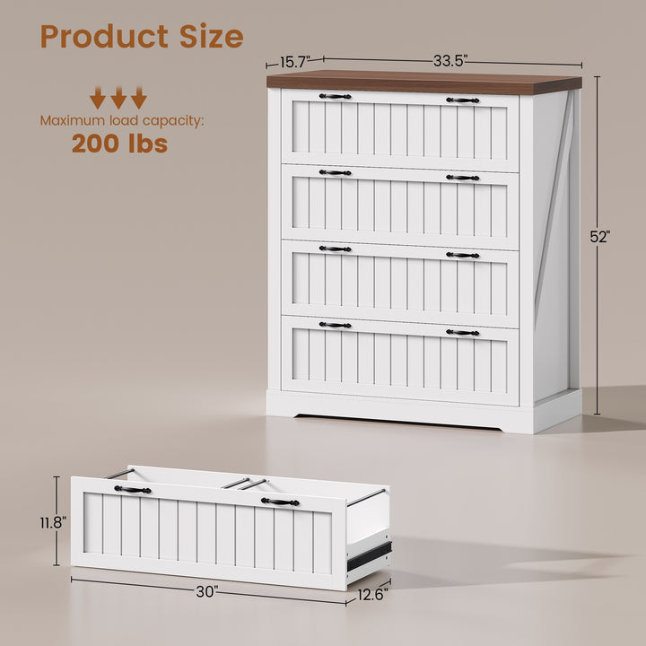 SEDETA 33.5 Inch Farmhouse 4 Drawer File Cabinet Filing Cabinet for Home Office Wood Office File Cabinets for Letter/Legal/A4 Size File Cabinet Organizer for Study Room Living Room
