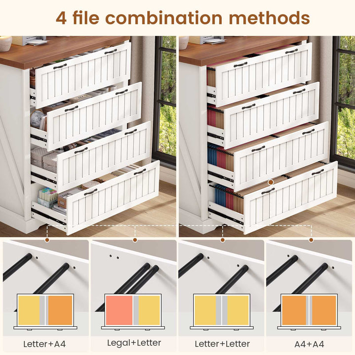 SEDETA 33.5 Inch Farmhouse 4 Drawer File Cabinet Filing Cabinet for Home Office Wood Office File Cabinets for Letter/Legal/A4 Size File Cabinet Organizer for Study Room Living Room