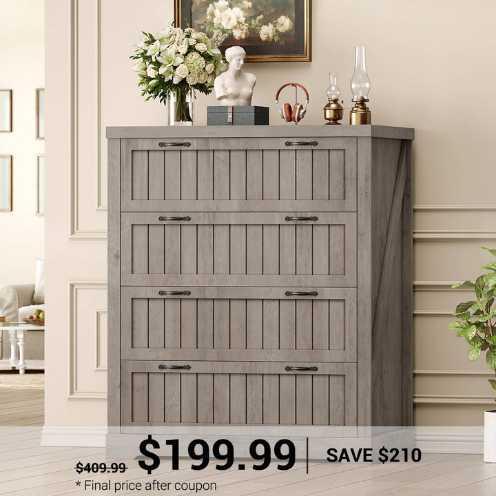 SEDETA | 33.5 Inch Farmhouse Cabinet Organizer with 4 Drawers Office File Cabinets for Letter/Legal/A4 Size File Filing Cabinet for Home Office