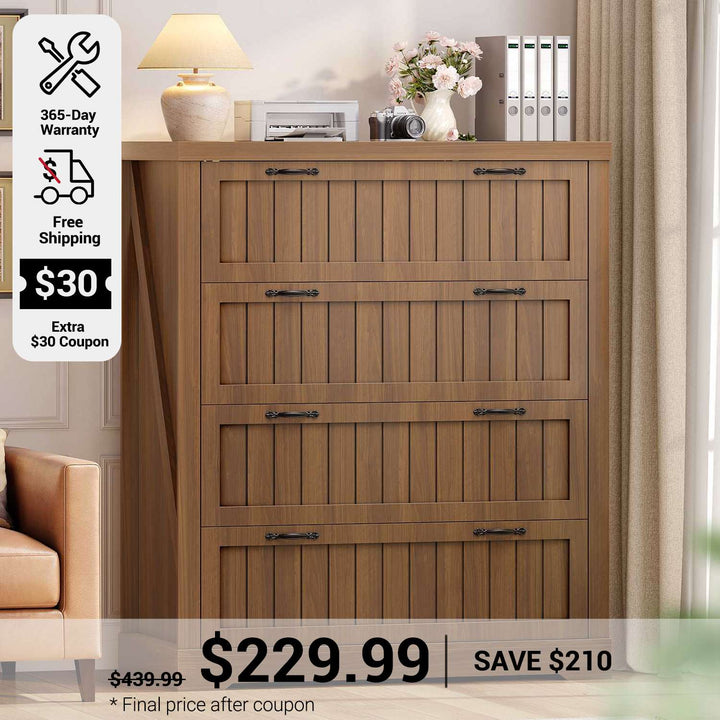SEDETA 33.5 Inch Farmhouse 4 Drawer File Cabinet Filing Cabinet for Home Office Wood Office File Cabinets for Letter/Legal/A4 Size File Cabinet Organizer for Study Room Living Room