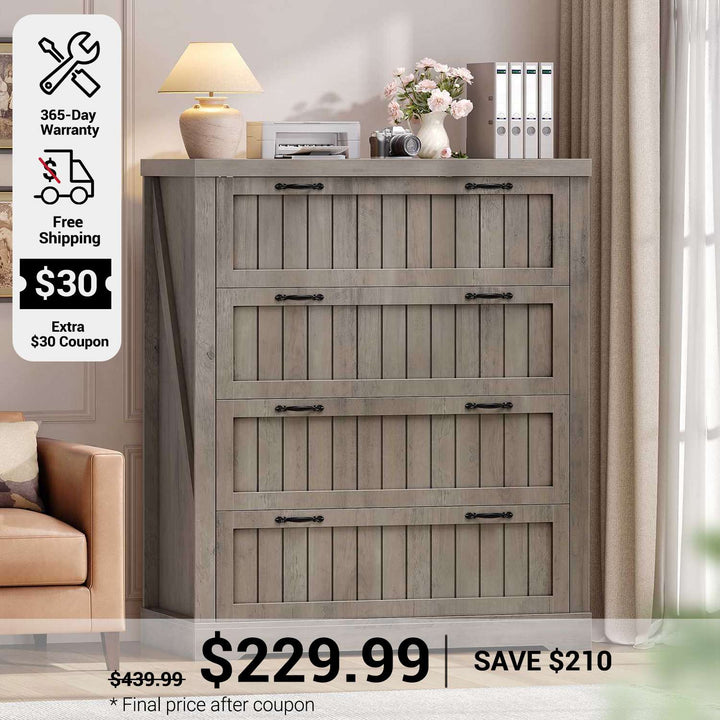 SEDETA 33.5 Inch Farmhouse 4 Drawer File Cabinet Filing Cabinet for Home Office Wood Office File Cabinets for Letter/Legal/A4 Size File Cabinet Organizer for Study Room Living Room