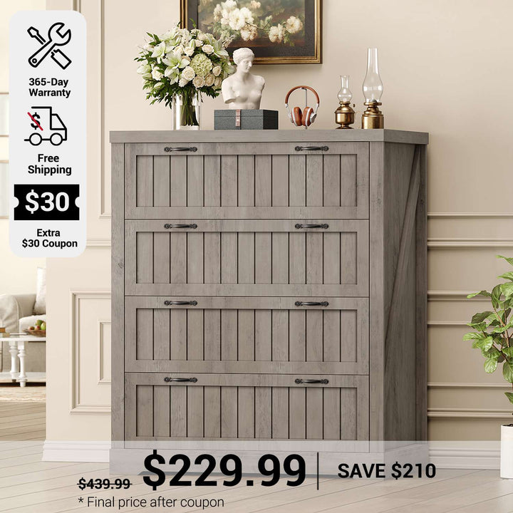 SEDETA 33.5 Inch Farmhouse 4 Drawer File Cabinet Filing Cabinet for Home Office Wood Office File Cabinets for Letter/Legal/A4 Size File Cabinet Organizer for Study Room Living Room
