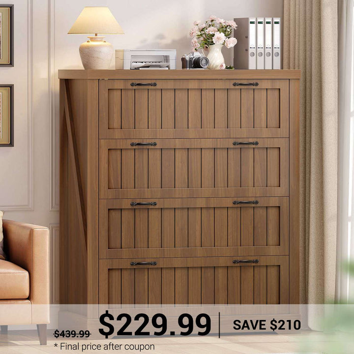 SEDETA 33.5 Inch Farmhouse 4 Drawer File Cabinet Filing Cabinet for Home Office Wood Office File Cabinets for Letter/Legal/A4 Size File Cabinet Organizer for Study Room Living Room