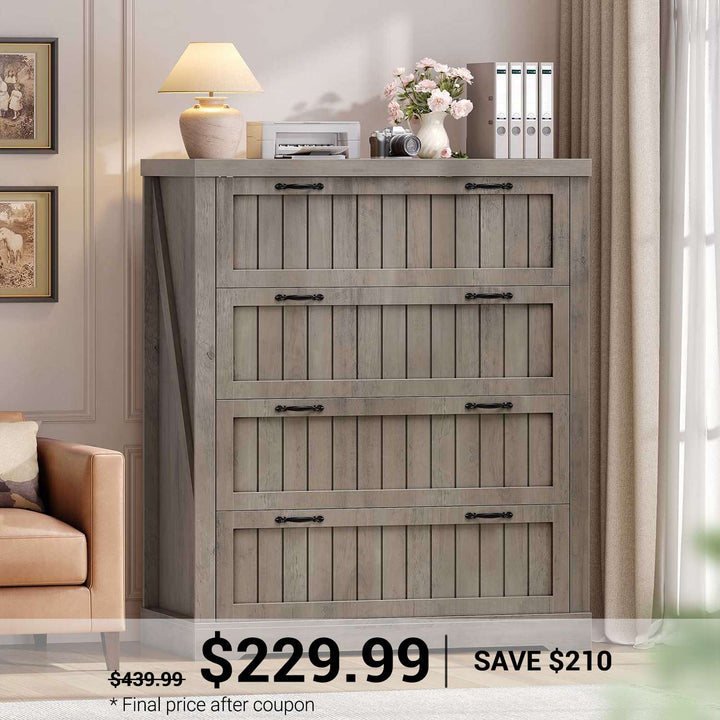 SEDETA 33.5 Inch Farmhouse 4 Drawer File Cabinet Filing Cabinet for Home Office Wood Office File Cabinets for Letter/Legal/A4 Size File Cabinet Organizer for Study Room Living Room