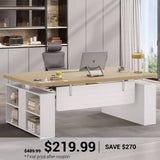 SEDETA | 63 Inch Electric Executive Standing Desk Height Adjustable Computer Desk with Power Outlets Open Shelves with Privacy Panel