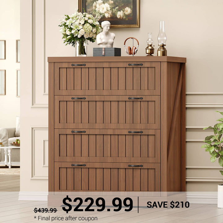 SEDETA 33.5 Inch Farmhouse 4 Drawer File Cabinet Filing Cabinet for Home Office Wood Office File Cabinets for Letter/Legal/A4 Size File Cabinet Organizer for Study Room Living Room