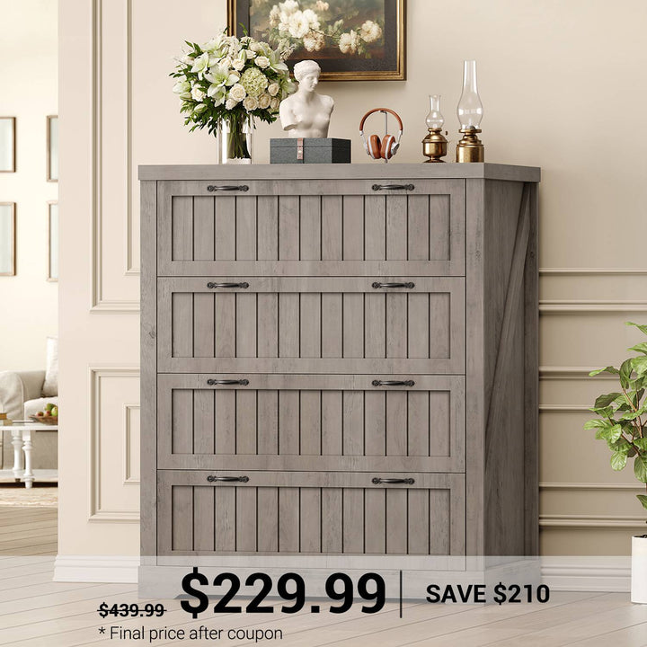 SEDETA 33.5 Inch Farmhouse 4 Drawer File Cabinet Filing Cabinet for Home Office Wood Office File Cabinets for Letter/Legal/A4 Size File Cabinet Organizer for Study Room Living Room