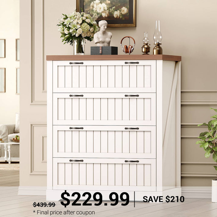 SEDETA 33.5 Inch Farmhouse 4 Drawer File Cabinet Filing Cabinet for Home Office Wood Office File Cabinets for Letter/Legal/A4 Size File Cabinet Organizer for Study Room Living Room