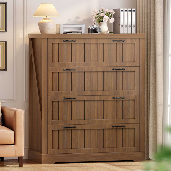 SEDETA 33.5 Inch Farmhouse 4 Drawer File Cabinet Filing Cabinet for Home Office Wood Office File Cabinets for Letter/Legal/A4 Size File Cabinet Organizer for Study Room Living Room