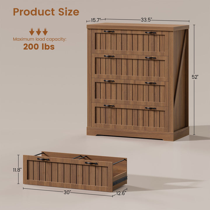 SEDETA 33.5 Inch Farmhouse 4 Drawer File Cabinet Filing Cabinet for Home Office Wood Office File Cabinets for Letter/Legal/A4 Size File Cabinet Organizer for Study Room Living Room