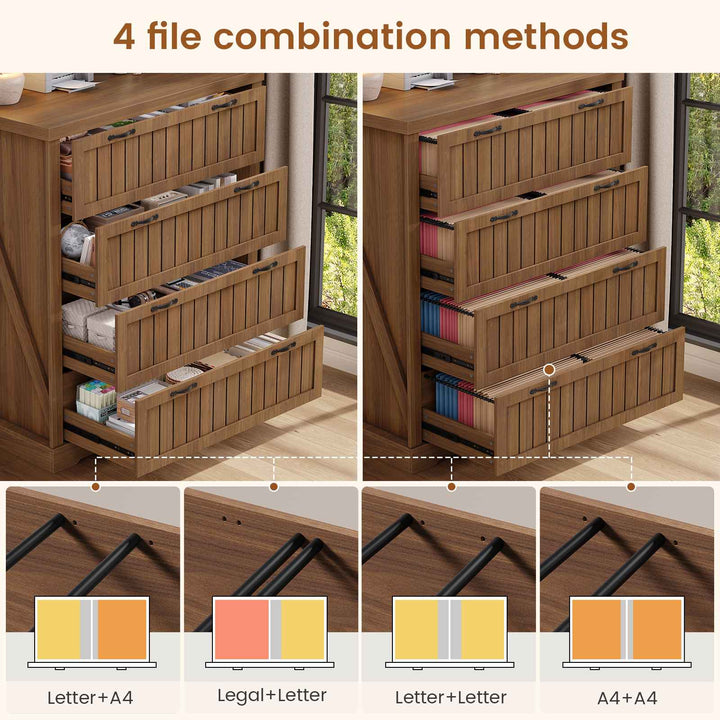 SEDETA 33.5 Inch Farmhouse 4 Drawer File Cabinet Filing Cabinet for Home Office Wood Office File Cabinets for Letter/Legal/A4 Size File Cabinet Organizer for Study Room Living Room