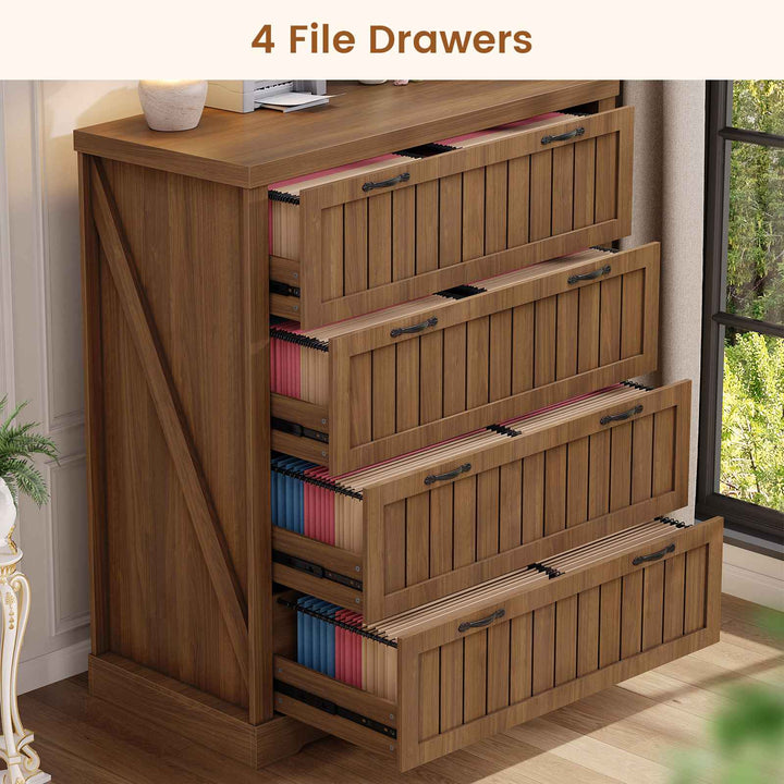 SEDETA 33.5 Inch Farmhouse 4 Drawer File Cabinet Filing Cabinet for Home Office Wood Office File Cabinets for Letter/Legal/A4 Size File Cabinet Organizer for Study Room Living Room