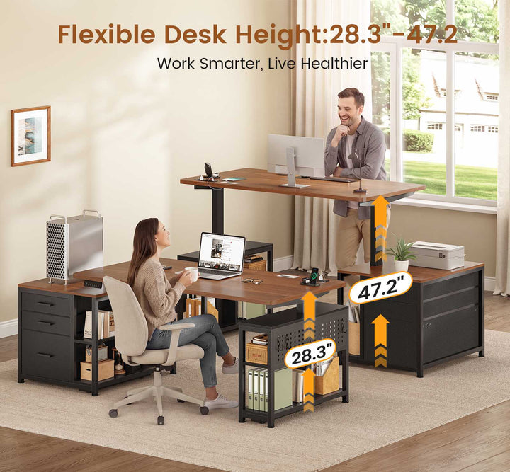 SEDETA 61 Inch Electric Standing Desk with 3 Fabric Drawers Height Adjustable Computer Desk with Storage Drawers and Power Outlets Home Office Stand up Desk for Work Study Writing