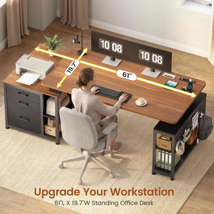 SEDETA 61 Inch Electric Standing Desk with 3 Fabric Drawers Height Adjustable Computer Desk with Storage Drawers and Power Outlets Home Office Stand up Desk for Work Study Writing