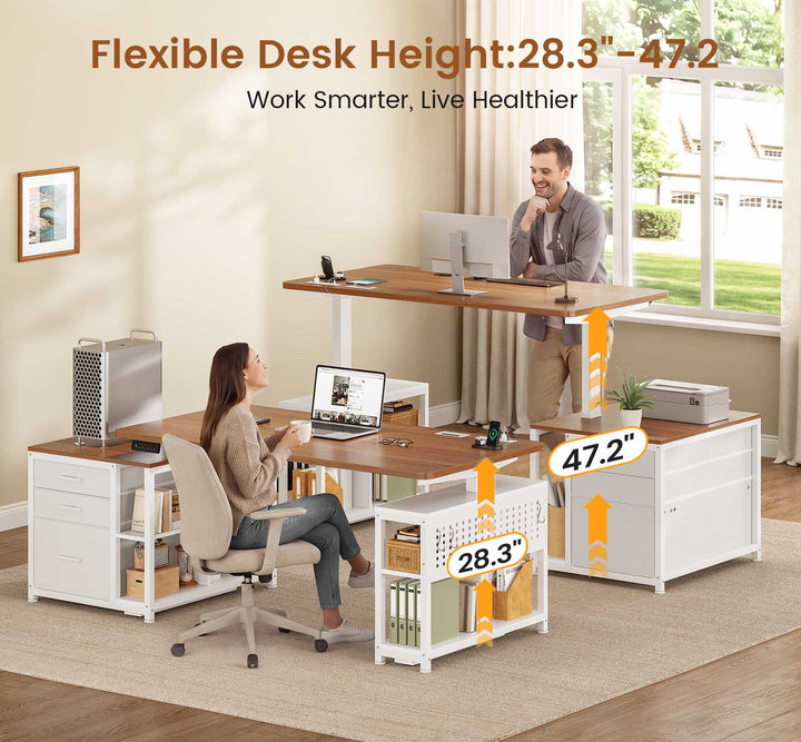 SEDETA 61 Inch Electric Standing Desk with 3 Fabric Drawers Height Adjustable Computer Desk with Storage Drawers and Power Outlets Home Office Stand up Desk for Work Study Writing