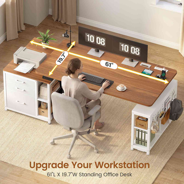 SEDETA 61 Inch Electric Standing Desk with 3 Fabric Drawers Height Adjustable Computer Desk with Storage Drawers and Power Outlets Home Office Stand up Desk for Work Study Writing