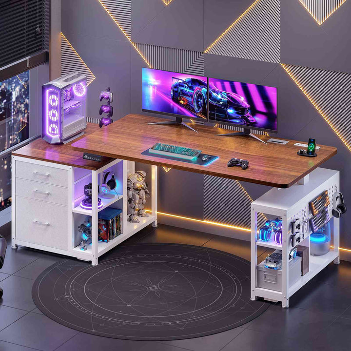 SEDETA 61 Inch Electric Standing Desk with 3 Fabric Drawers Height Adjustable Computer Desk with Storage Drawers and Power Outlets Home Office Stand up Desk for Work Study Writing