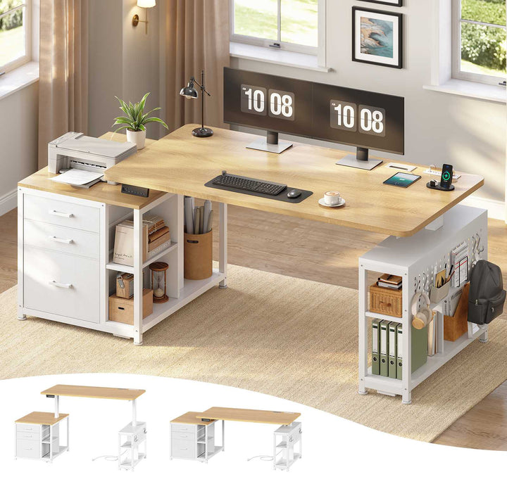 SEDETA 61 Inch Electric Standing Desk with 3 Fabric Drawers Height Adjustable Computer Desk with Storage Drawers and Power Outlets Home Office Stand up Desk for Work Study Writing