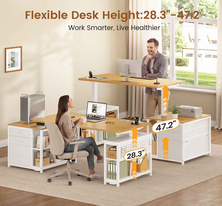 SEDETA 61 Inch Electric Standing Desk with 3 Fabric Drawers Height Adjustable Computer Desk with Storage Drawers and Power Outlets Home Office Stand up Desk for Work Study Writing