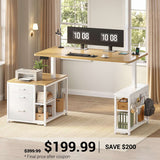 SEDETA | 61 Inch Home Office Stand up Desk with 3 Fabric Drawers Height Adjustable Computer Desk with Power Outlets Electric Standing Desk with Storage Drawers