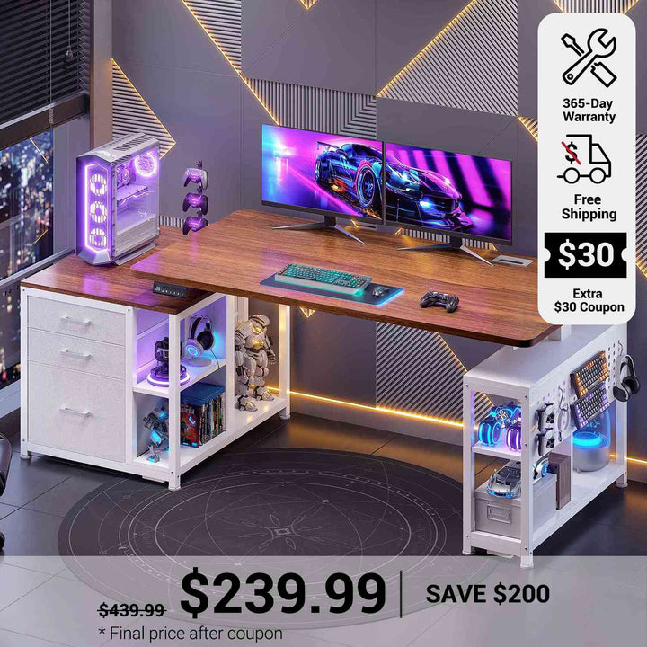 SEDETA 61 Inch Electric Standing Desk with 3 Fabric Drawers Height Adjustable Computer Desk with Storage Drawers and Power Outlets Home Office Stand up Desk for Work Study Writing