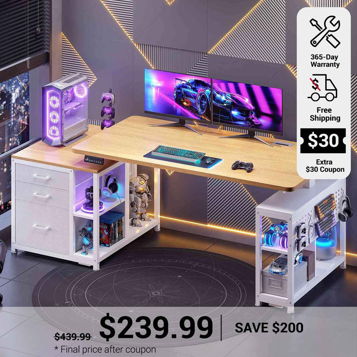 SEDETA 61 Inch Electric Standing Desk with 3 Fabric Drawers Height Adjustable Computer Desk with Storage Drawers and Power Outlets Home Office Stand up Desk for Work Study Writing