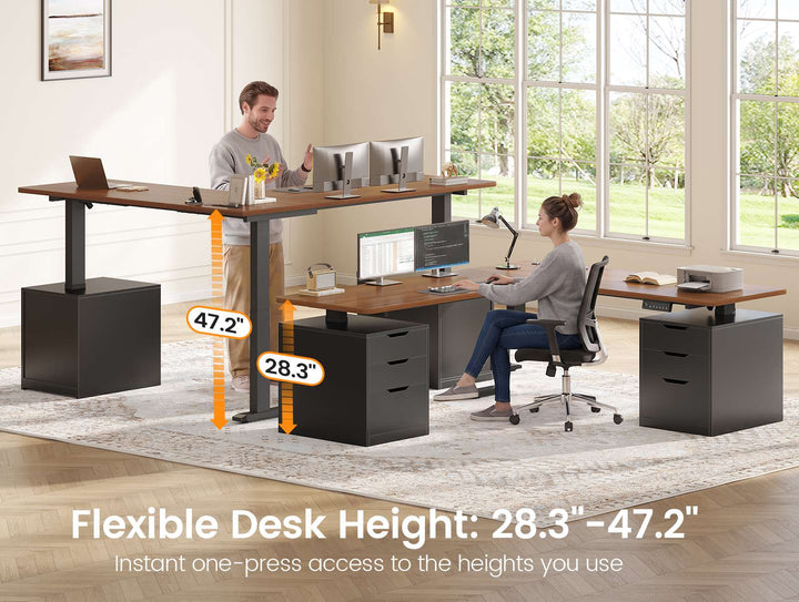 SEDETA 66.9 Inch L Shaped Electric Standing Desk with 6 Drawers Height Adjustable Corner Desk with Built-in Power Outlet Sit Stand Desk with 3 Memory Heights
