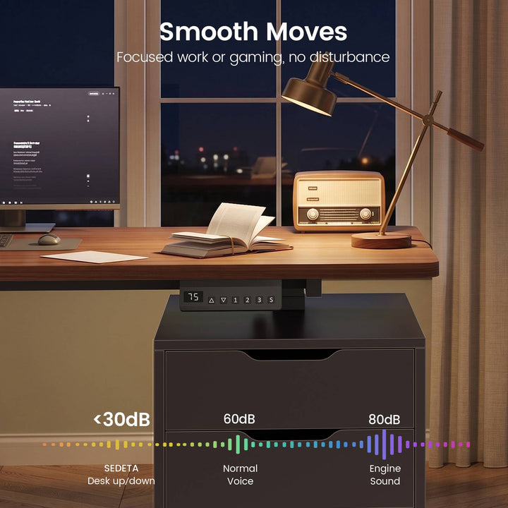 SEDETA 66.9 Inch L Shaped Electric Standing Desk with 6 Drawers Height Adjustable Corner Desk with Built-in Power Outlet Sit Stand Desk with 3 Memory Heights