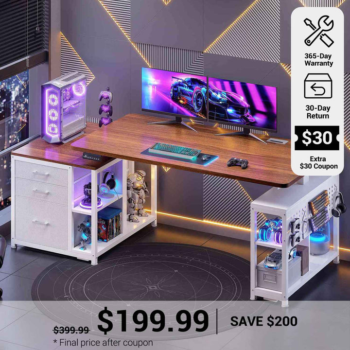 SEDETA® 61 Inch Height Adjustable Computer Desk with Storage Drawers and Power Outlets Electric Standing Desk with 3 Fabric Drawers Home Office Stand up Desk for Work Study Writing