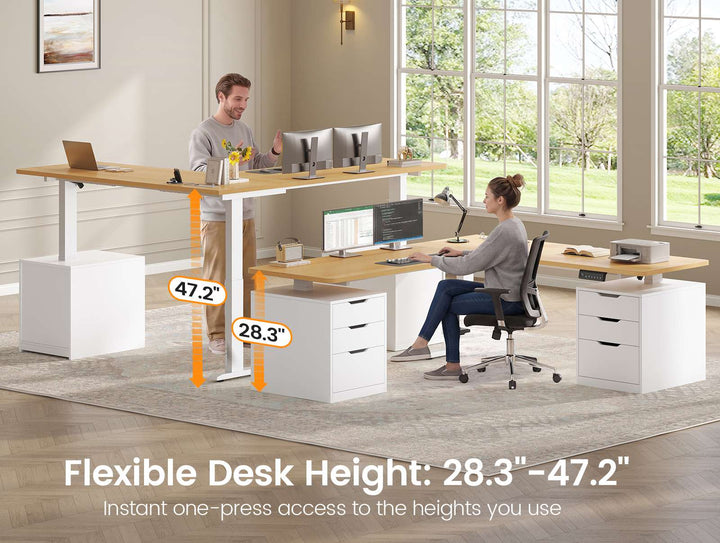 SEDETA 66.9 Inch L Shaped Electric Standing Desk with 6 Drawers Height Adjustable Corner Desk with Built-in Power Outlet Sit Stand Desk with 3 Memory Heights