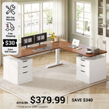 SEDETA 66.9 Inch L Shaped Electric Standing Desk with 6 Drawers Height Adjustable Corner Desk with Built-in Power Outlet Sit Stand Desk with 3 Memory Heights