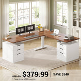SEDETA 66.9 Inch L Shaped Electric Standing Desk with 6 Drawers Height Adjustable Corner Desk with Built-in Power Outlet Sit Stand Desk with 3 Memory Heights