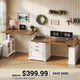 SEDETA | 98.4 Inch Electric Standing Desk Height Adjustable 2 Person Long Computer Desk Farmhouse with Power Outlets 3 Drawers Storage Cabinet