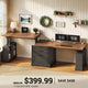 SEDETA | 98.4 Inch Electric Standing Desk Height Adjustable 2 Person Long Computer Desk Farmhouse with Power Outlets 3 Drawers Storage Cabinet