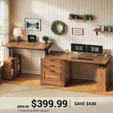 SEDETA | 98.4 Inch Electric Standing Desk Height Adjustable 2 Person Long Computer Desk Farmhouse with Power Outlets 3 Drawers Storage Cabinet