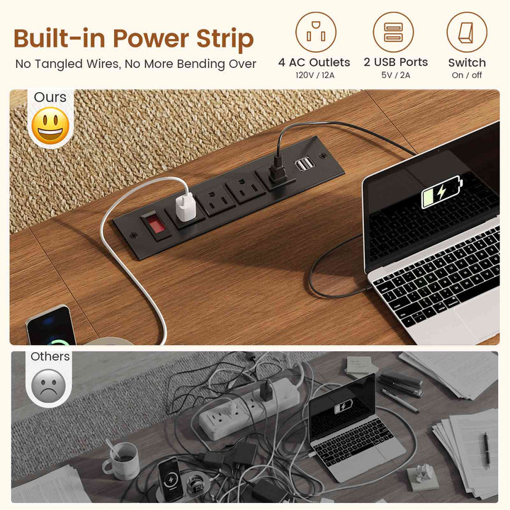 SEDETA | 98.4 Inch Electric Standing Desk Height Adjustable 2 Person Long Computer Desk Farmhouse with Power Outlets 3 Drawers Storage Cabinet
