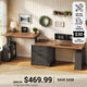 SEDETA 98.4 Inch Electric Standing Two Person Desk Farmhouse Height Adjustable Long Computer Desk with 3 Drawers Storage Cabinet Power Outlets for Home Office