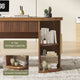 SEDETA® 58.3 Inch Fluted Long Computer Desk Executive Desk Wood Office Desk with 2 Drawers 2 Sliding Doors 4 Storage Shelves Power Strip