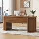 SEDETA® 58.3 Inch Fluted Long Computer Desk Executive Desk Wood Office Desk with 2 Drawers 2 Sliding Doors 4 Storage Shelves Power Strip