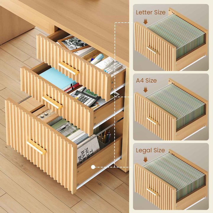 SEDETA | 63 Inch Fluted Two Person Desk with Power Outlet Height Adjustable Home Office Executive Desk with Drawers and Shelves L Shaped Electric Standing Desk for Home Office