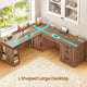 SEDETA | 63 Inch Fluted Two Person Desk with Power Outlet Height Adjustable Home Office Executive Desk with Drawers and Shelves L Shaped Electric Standing Desk for Home Office