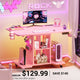 SEDETA | 31.5 Inch Height Adjustable Desk with Pegboard RGB LED Light Rolling Computer PC Desk with Storage Shelves Small Standing Gaming Desk with Power Outlet for Small Spaces