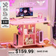 SEDETA 31.5 Inch Small Standing Gaming Desk Rolling Computer PC Desk Height Adjustable with Power Outlet Pegboard Storage Shelves RGB LED Light for Small Spaces